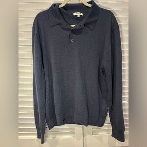Madewell Mens Merino Wool Sweater Large Navy Long Sleeve Polo Knit
